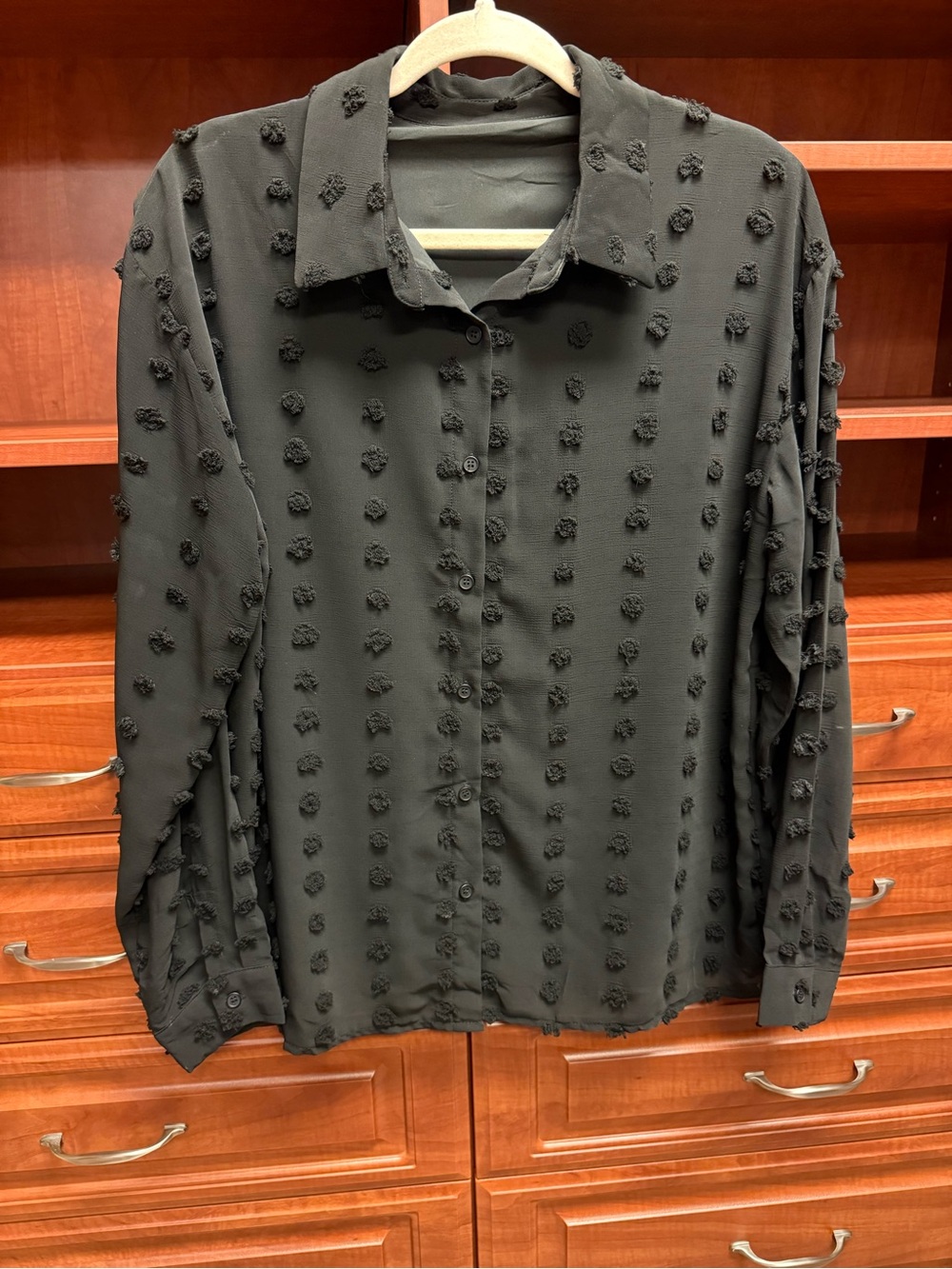 Black Blouse with Textured Dots
